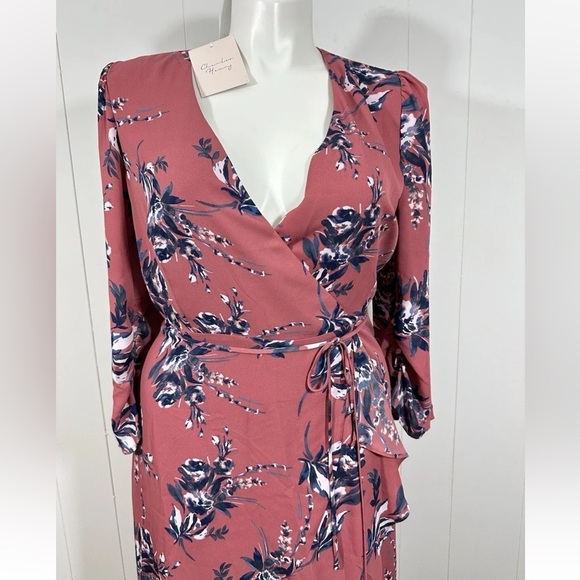 NWT Charles Henry Women’s Floral Geniune Wrap Dress Midi Size L - Picture 2 of 13
